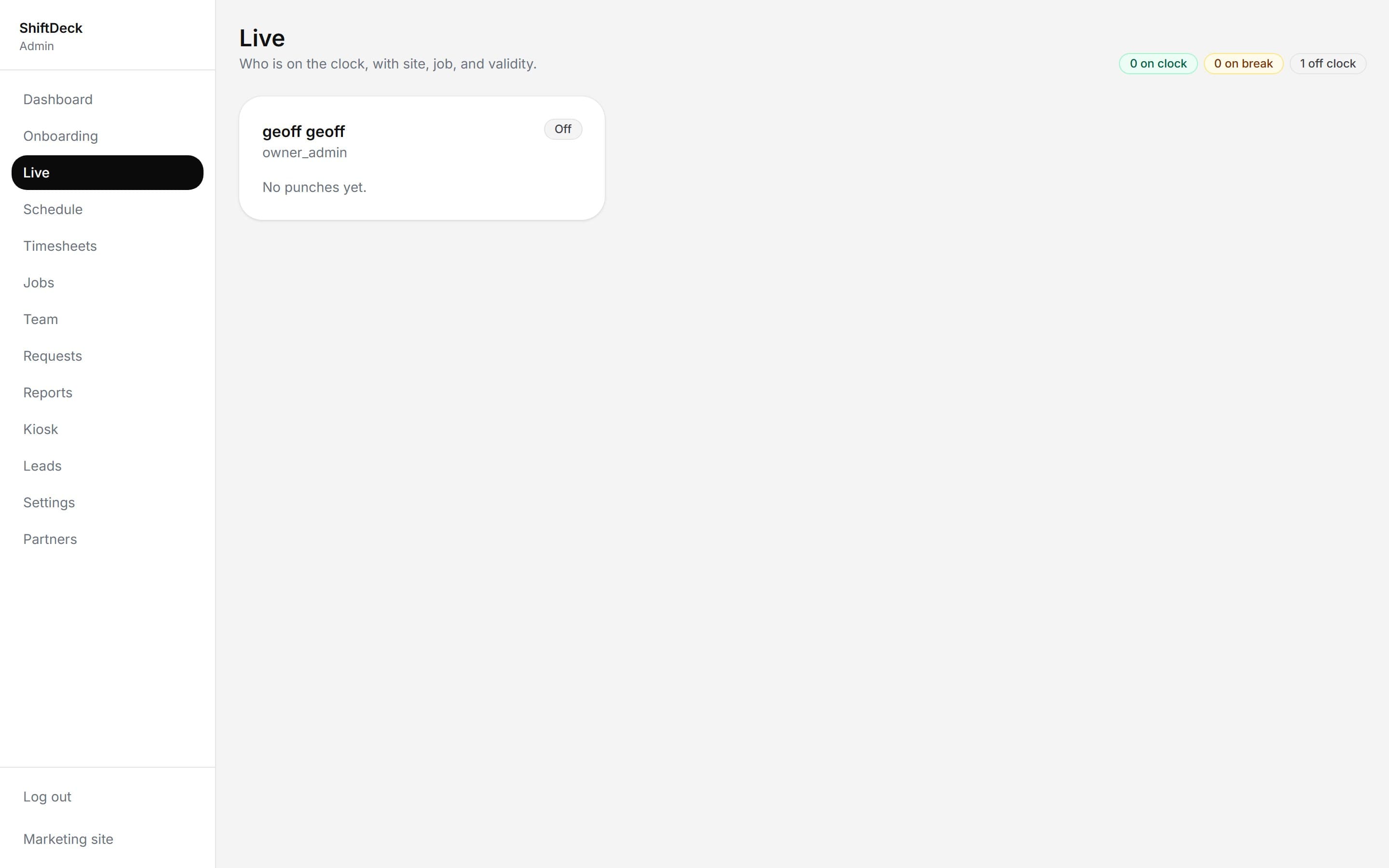 Time Clock App in action on ClockFern