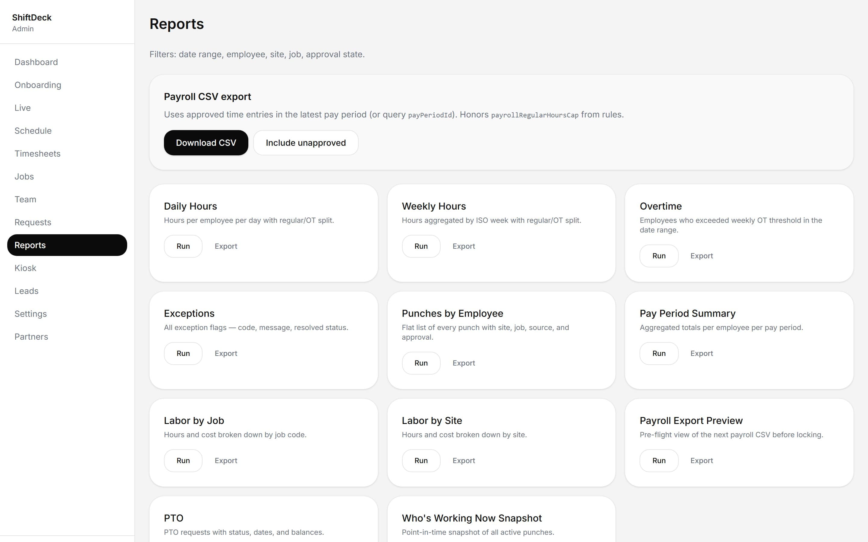 Payroll Export in action on ClockFern