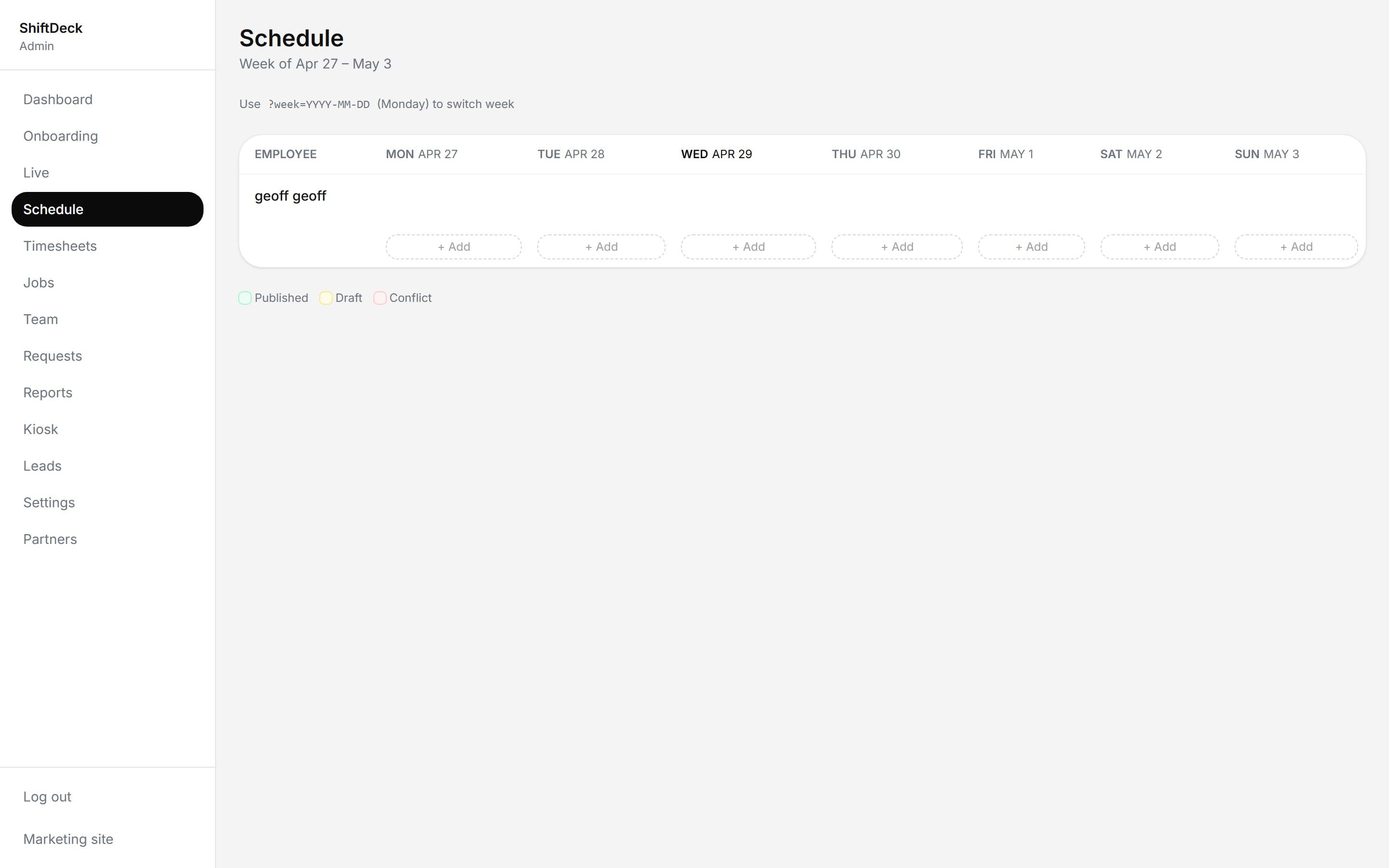 Employee Scheduling in action on ClockFern